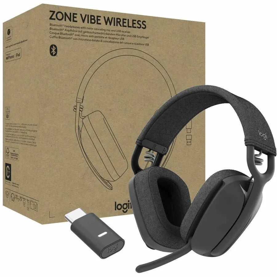 Logitech Zone Vibe Wireless Bluetooth&reg; headphones with USB receiver and noise-canceling mic
