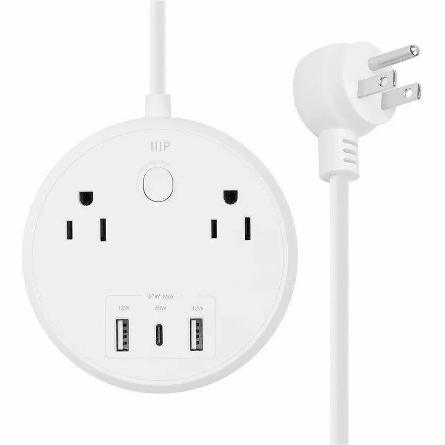 Monoprice 41809 2-Outlets Power Strip with USB-C and USB-A Ports for Mobile Devices and Home Office
