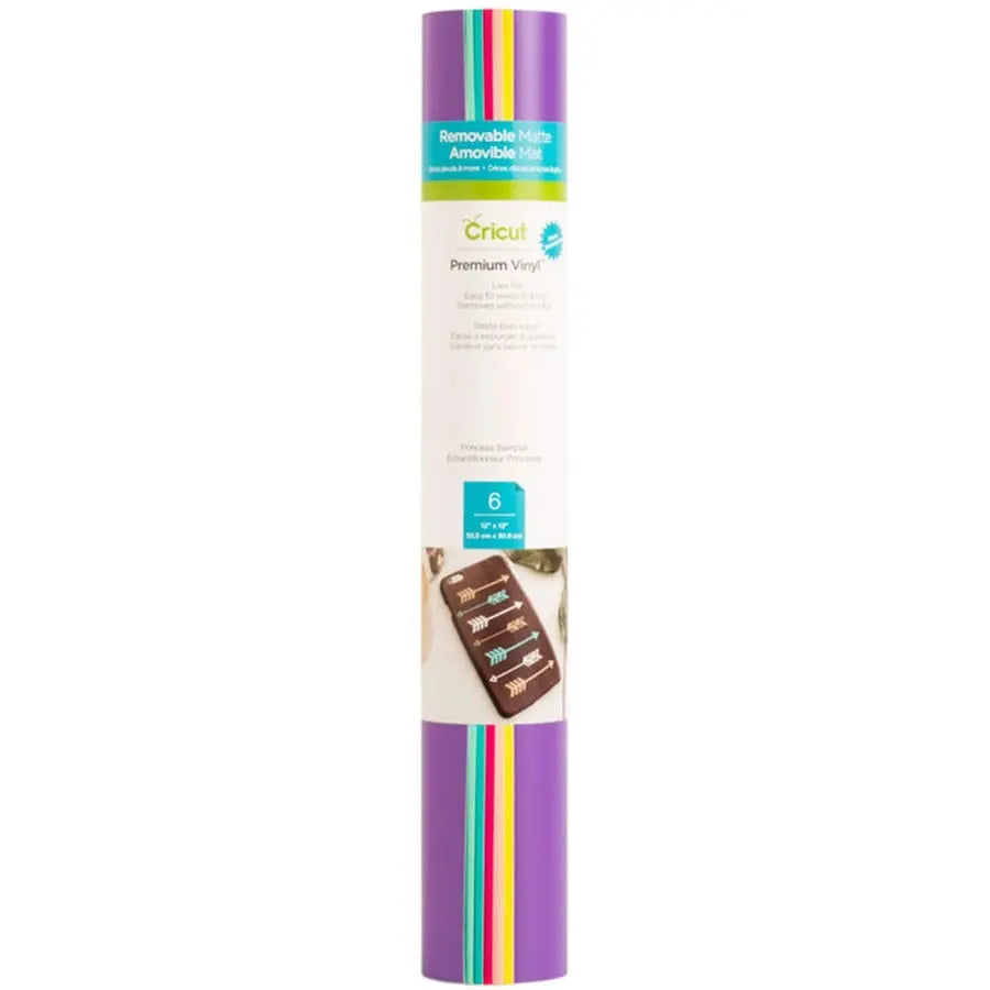 Cricut Premium Vinyl Sampler, Princess - Removable | 6 Sheets of Melon, Purple, Mint, Teal, Fuchsia, Bright Yellow