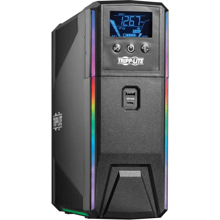 Eaton Corporation Tripp Lite SMART1000PSGLCD 1000VA Tower Gaming UPS with Pure Sine Wave, RGB Lighting, and LCD Display