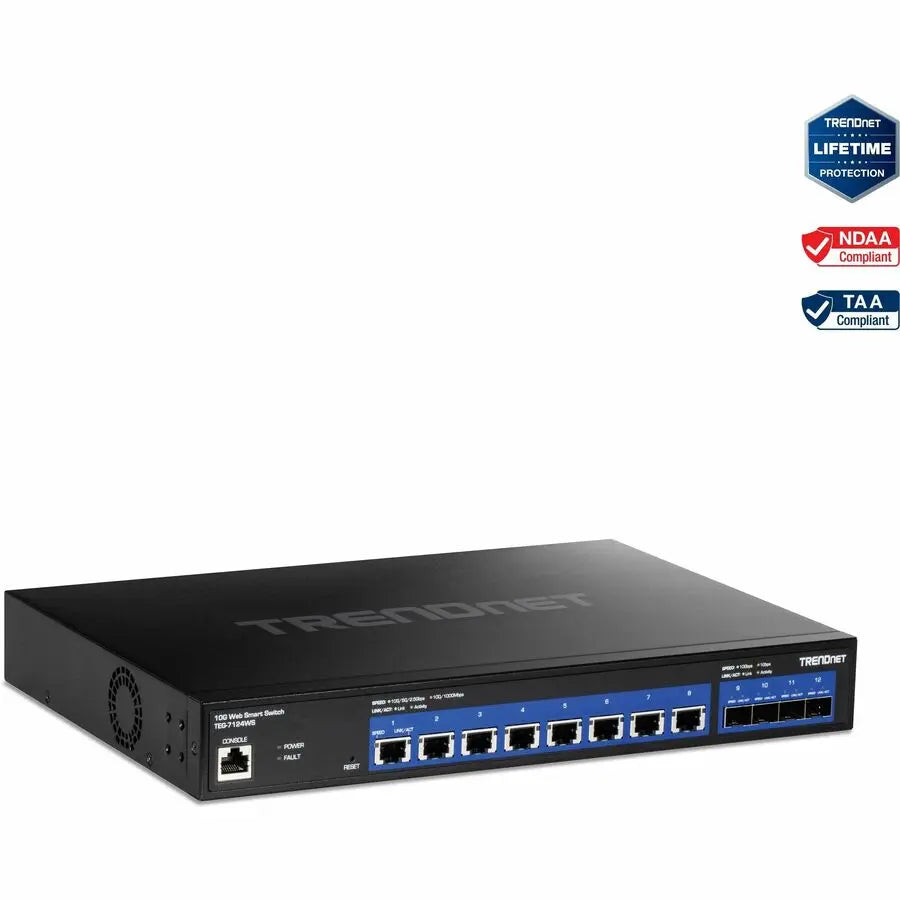 TRENDnet TEG-7124WS 12-Port 10G Web Smart Switch with 8 10G RJ-45 Ports and 4 SFP+ Slots