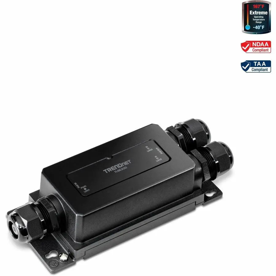 TRENDnet TI-BE200 2-Port Industrial Outdoor Gigabit PoE++ Extender - Extends PoE++ Up to 200 Meters, IP67 Weatherproof Housing