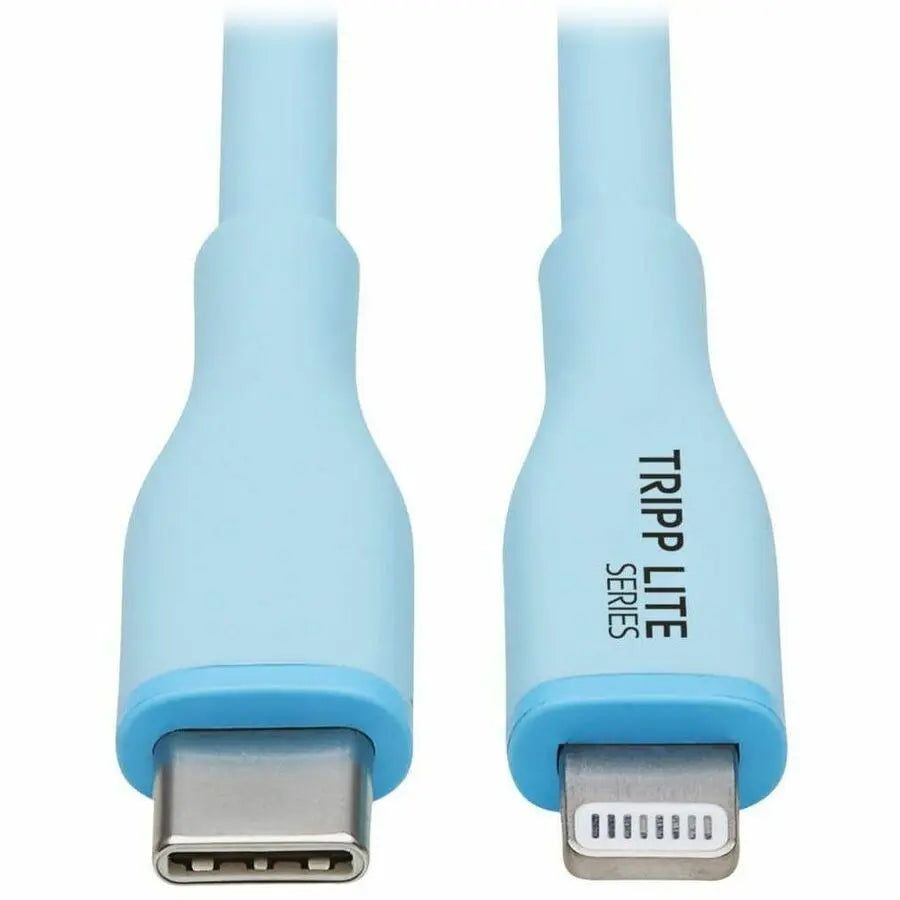 Eaton Tripp Lite Series Safe-IT M102AB-003-S-LB 3Ft USB-C to Lightning Data Transfer Cable with Antibacterial Coating and Light Blue Jacket