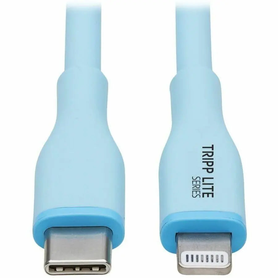 Eaton Tripp Lite Series Safe-IT USB-C to Lightning Data Transfer Cable - 6 ft. Light Blue, MFi Certified, Antibacterial, Flexible Silicone Jacket