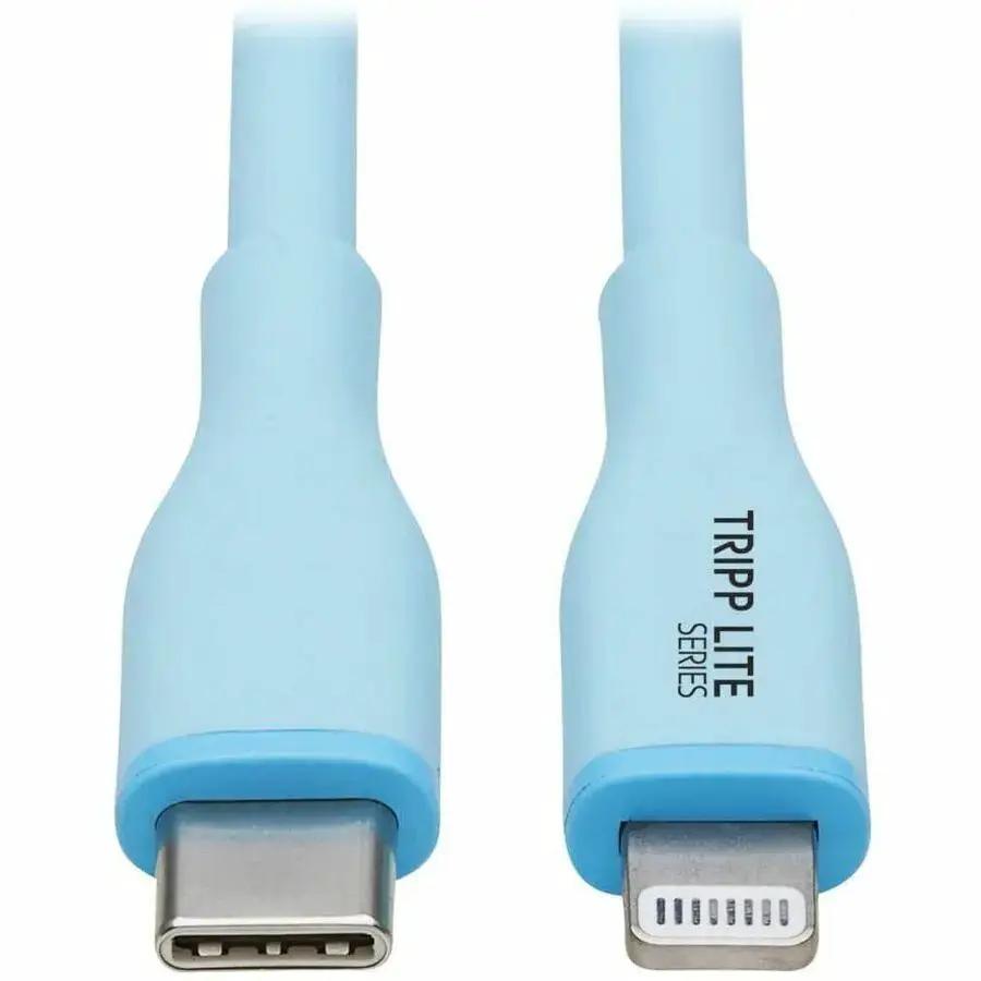 Eaton Tripp Lite Series Safe-IT USB-C to Lightning Data Transfer Cable - 6 ft. Light Blue, MFi Certified, Antibacterial, Flexible Silicone Jacket by Eaton Corporation