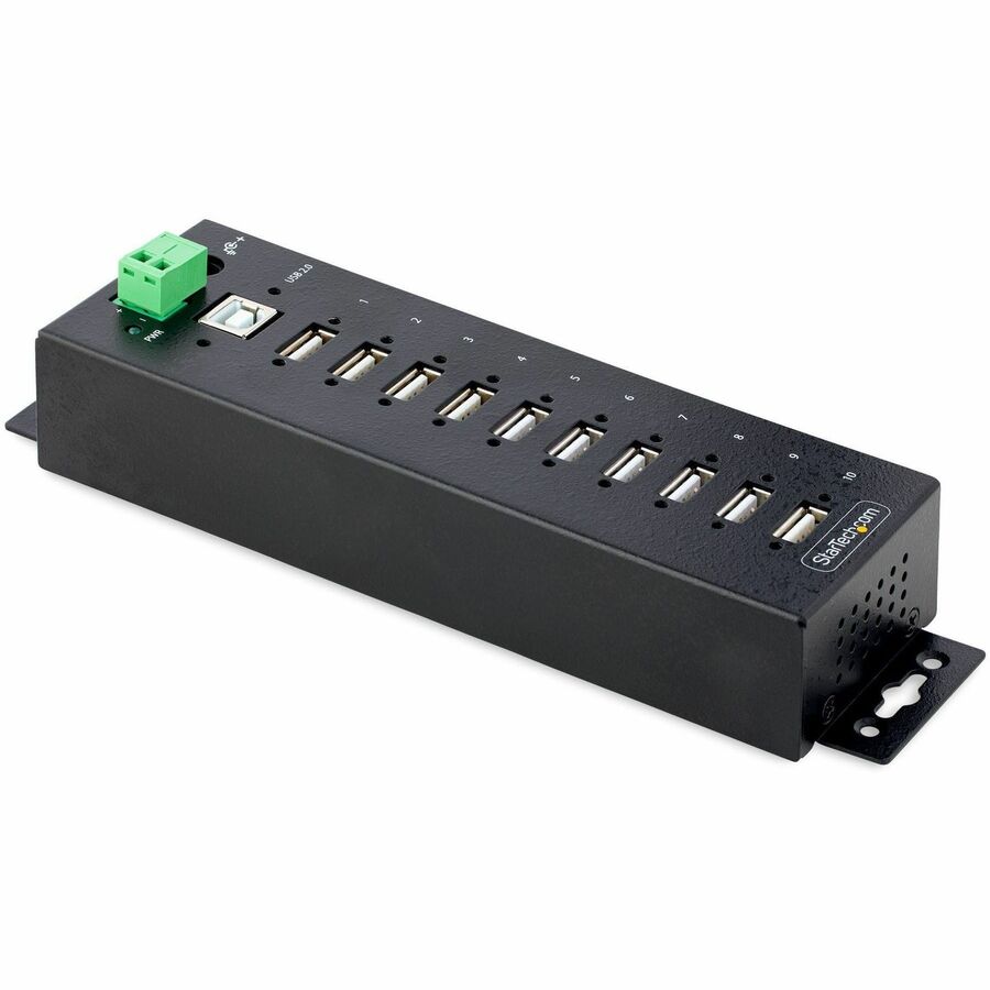 StarTech.com 10-Port Industrial USB 2.0 Hub with ESD Level 4 Protection and Mounting Options