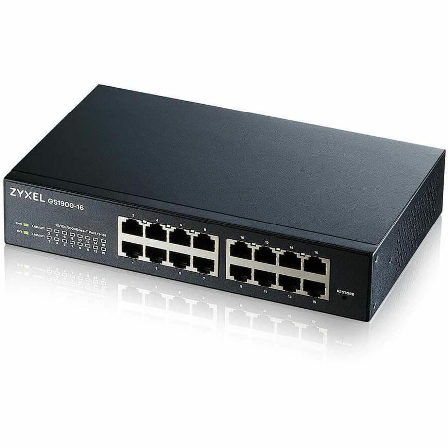 ZYXEL GS1900-16 REV 03F 16-Port Gigabit Smart Managed Switch with PoE+ Support and Fanless Design