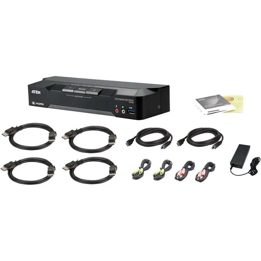 ATEN Technology CM1942 2-Port 4K DisplayPort Dual Display Mini-Matrix Boundless KVM Switch