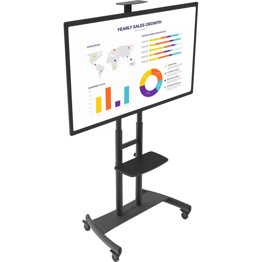 Kanto MTM86PL Rolling TV Cart – Adjustable 55-86 Inch Flat Screen Display Stand with Camera Shelf and Locking Wheels