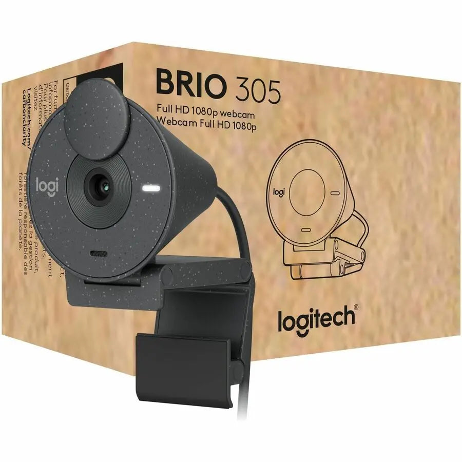 Logitech Brio 305 Full HD 1080P Webcam with Privacy Shutter, Mono Noise Reduction Mics, USB-C, Auto Light Correction