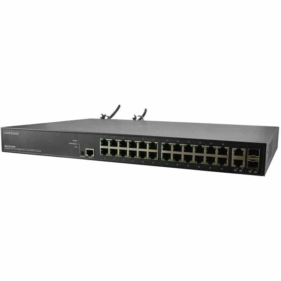 Lantronix SM24TBT2DPB-2XPS Managed PoE++ Switch with 24 Gigabit Ports and Dual Power Supplies