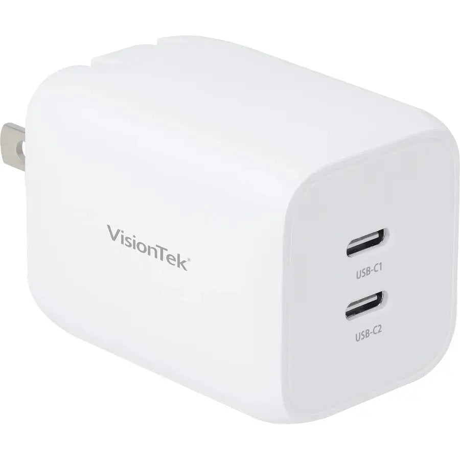 VisionTek 65W GaN II Power Adapter with Dual USB-C Ports for Laptops and Mobile Devices
