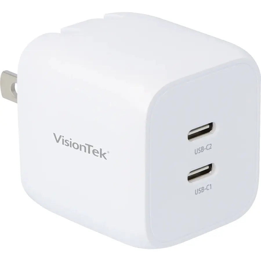 VisionTek 45W GaN II Power Adapter - Dual USB-C Port Fast Charger for Mobile Devices and Laptops