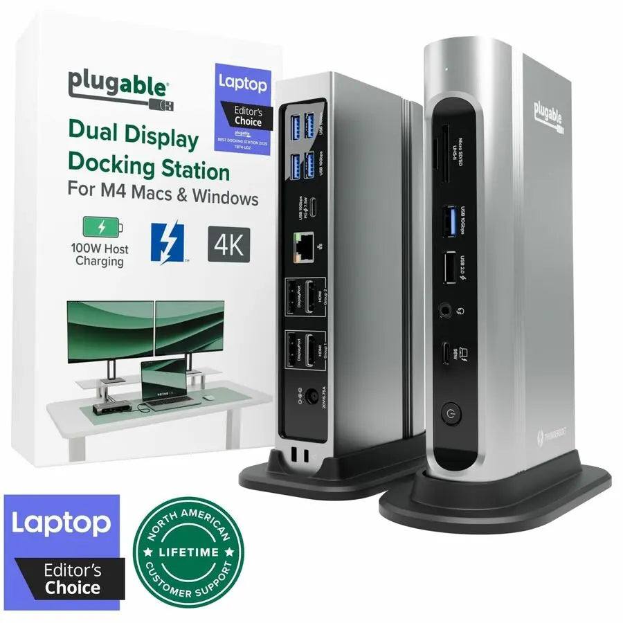 Plugable Technologies TBT4-UDZ Thunderbolt 4 & USB4 Quad Display Docking Station with 98W Charging
