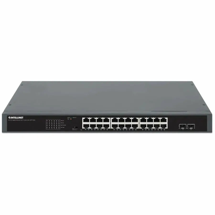 Intellinet 24-Port Gigabit Ethernet PoE+ Switch with 2 SFP Ports - Power over Ethernet Plus, VLAN, and Extend Mode