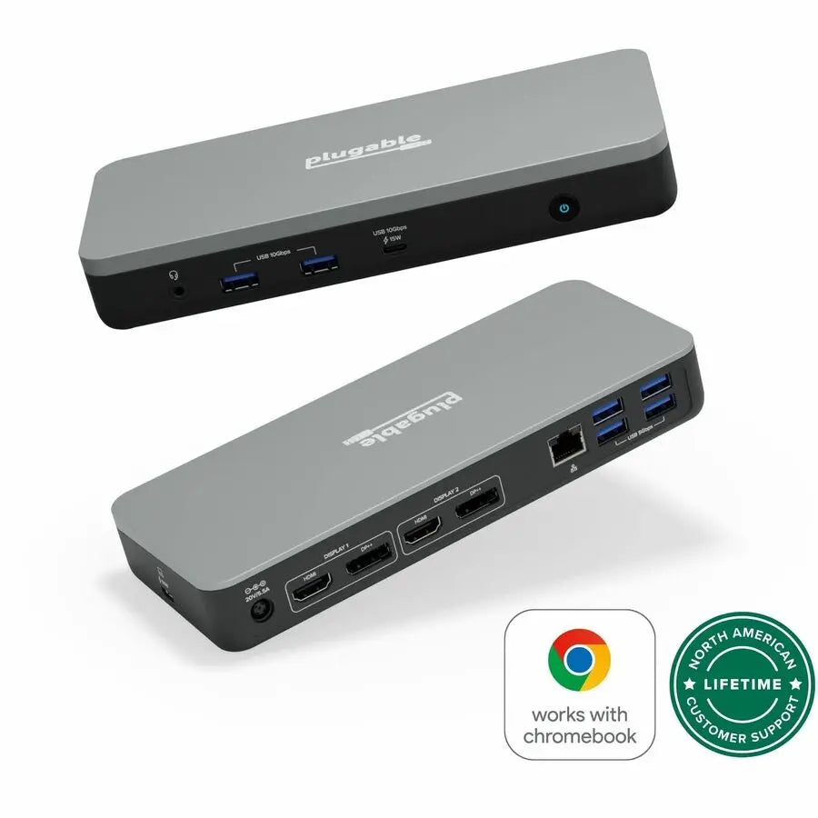 Plugable UD-MSTHDC Dual 4K USB-C Docking Station with 12 Ports and 60W Power Delivery for Chromebook and Windows Laptops