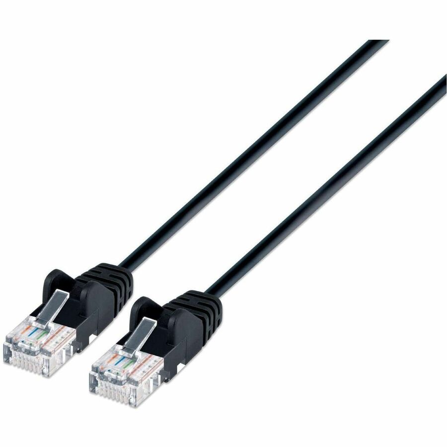 Intellinet Cat6a U/UTP Slim Network Patch Cable, 7 ft., Black – 10G, 500 MHz LAN Ethernet Cord with Gold-Plated Contacts and Snag-Free Boot