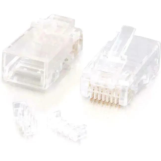 C2G RJ45 Cat5E Modular Plug with Load Bar – 100 Pack for Solid and Stranded Cables by Legrand Group