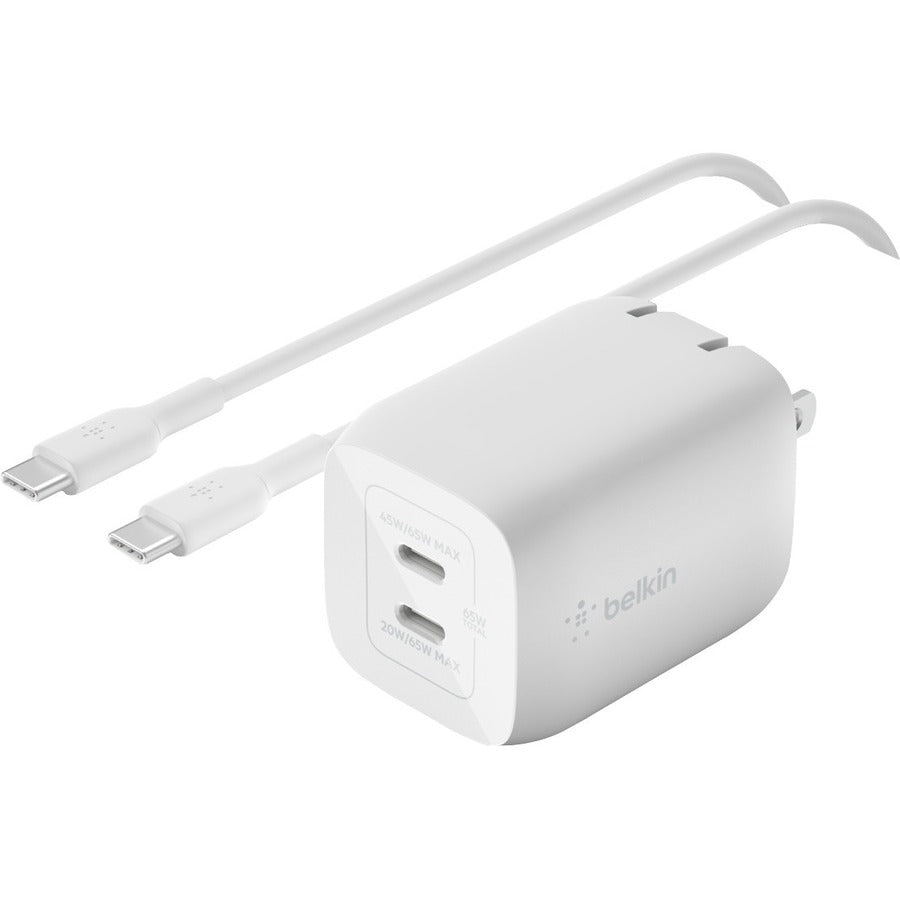 Belkin BoostCharge Pro 65W Dual USB-C GaN Wall Charger with PPS and USB-C to USB-C Cable