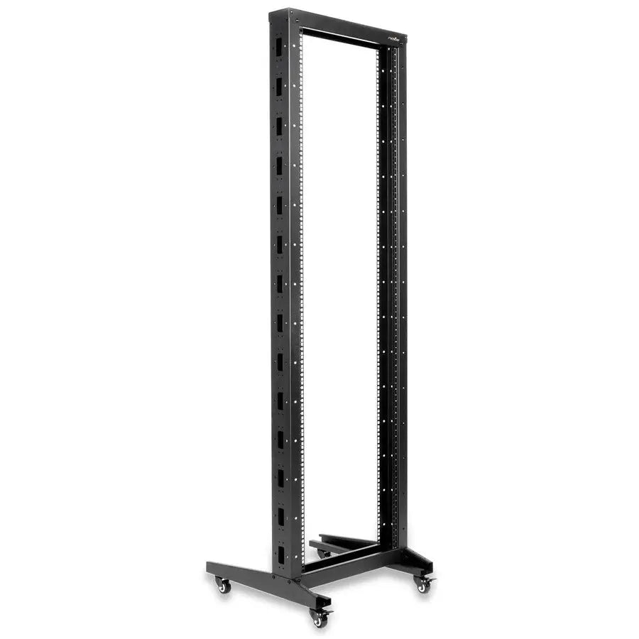 Rocstor SolidRack 42U 2-Post Server Rack with Casters - Black Steel Frame