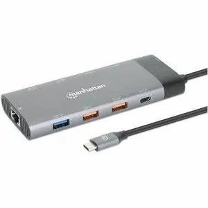 Manhattan IC INTRACOM USB-C PD 10-in-1 Dual Monitor Docking Station with 8K HDMI, Ethernet, and Power Delivery