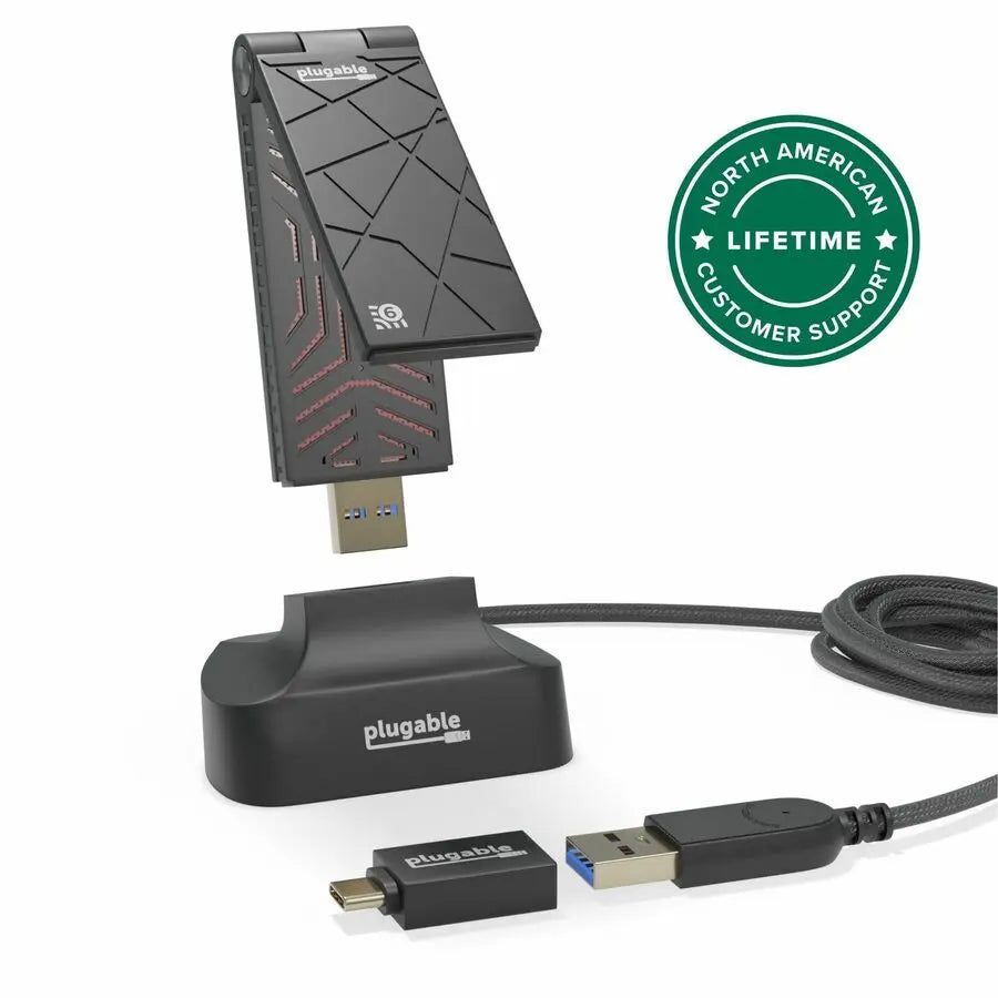 Plugable WiFi 6 USB Adapter for Desktop and Laptop - AX1800, USB 3.0 & USB-C