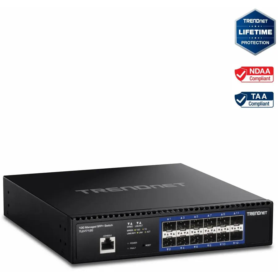 TRENDnet TL2-F7120 12-Port 10G Layer 2 Managed SFP+ Switch for SMB Networks