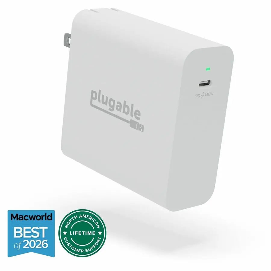 Plugable 140W USB-C GaN Wall Charger for Laptops, Tablets, and Phones