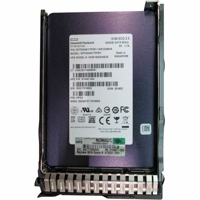 HPE Sourcing 1.92TB 6Gb/s SAS Internal Solid State Drive, 2.5-Inch SFF, Part Number 875657-001