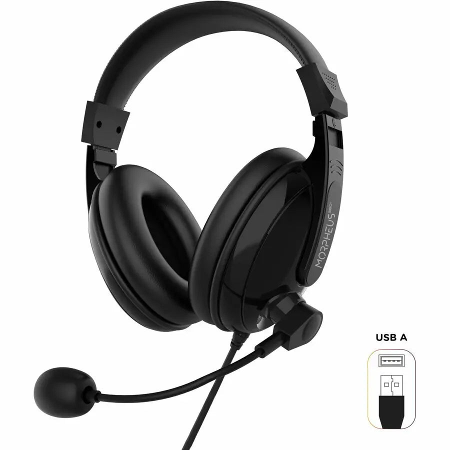 Morpheus 360 Deluxe Multimedia Stereo USB Headset with Microphone – Adjustable Flexible Microphone, Eco Leather Ear Cushions, Lightweight Comfort, 8 ft Cable