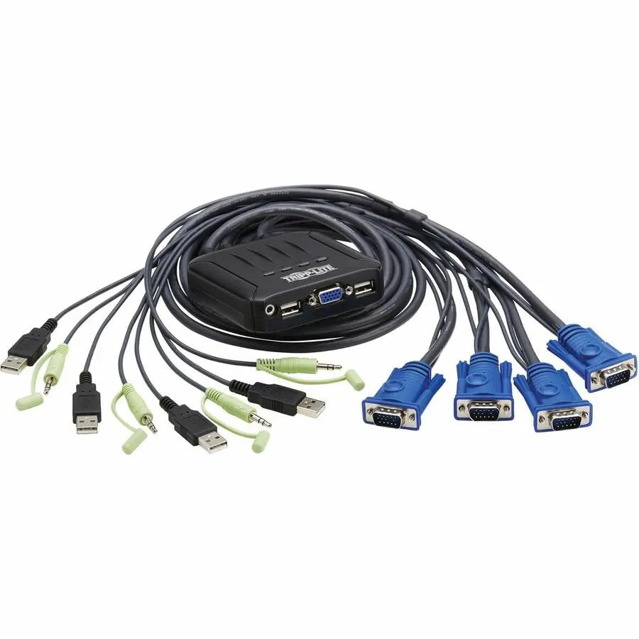 Eaton Tripp Lite Series B032-VUA4 4-Port VGA KVM Switch with Built-In VGA, USB, and Audio Cables