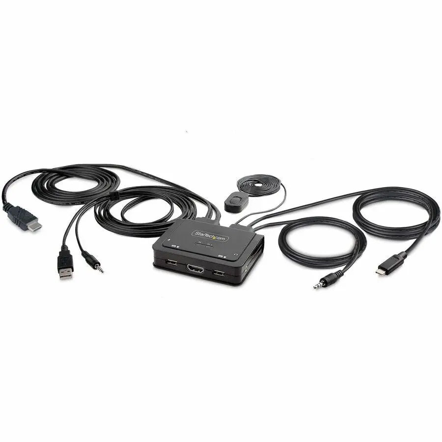 StarTech.com 2-Port Hybrid USB-C HDMI KVM Switch, 4K 60Hz – Compact Desktop Solution with Integrated Cables