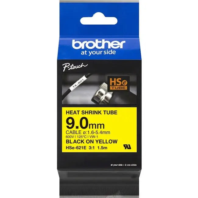 Brother HSe-621E Black on Yellow Heat Shrink Tube Tape for Cable Labeling