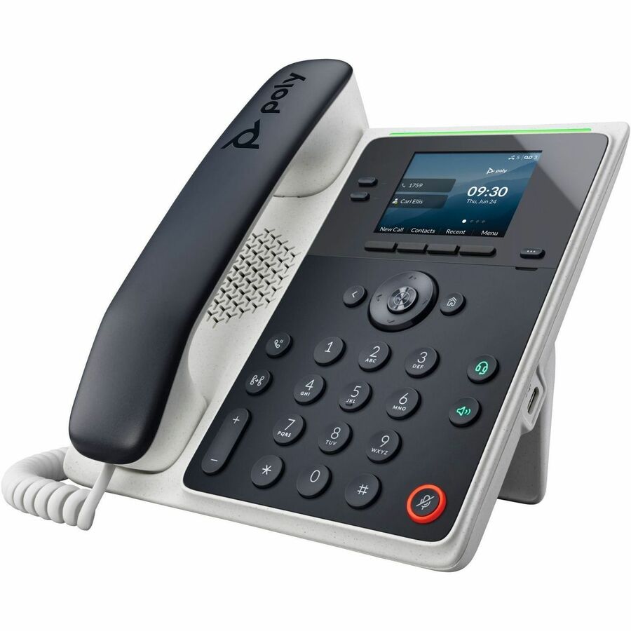 Poly Edge E100 IP Phone - HP Inc. Part Number 89B49AA#ABA - Corded Desktop and Wall Mountable Phone with PoE and Microban Protection