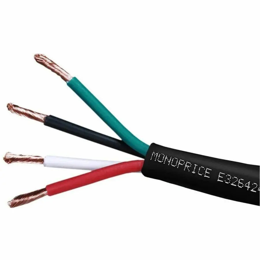 Monoprice Speaker Wire CL2 Rated 14AWG 4-Conductor, 1000ft Black for Home Audio