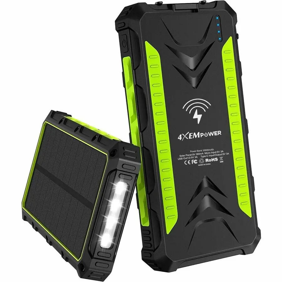 4XEM 30,000mAh Mobile Solar Power Bank and Charger in Green
