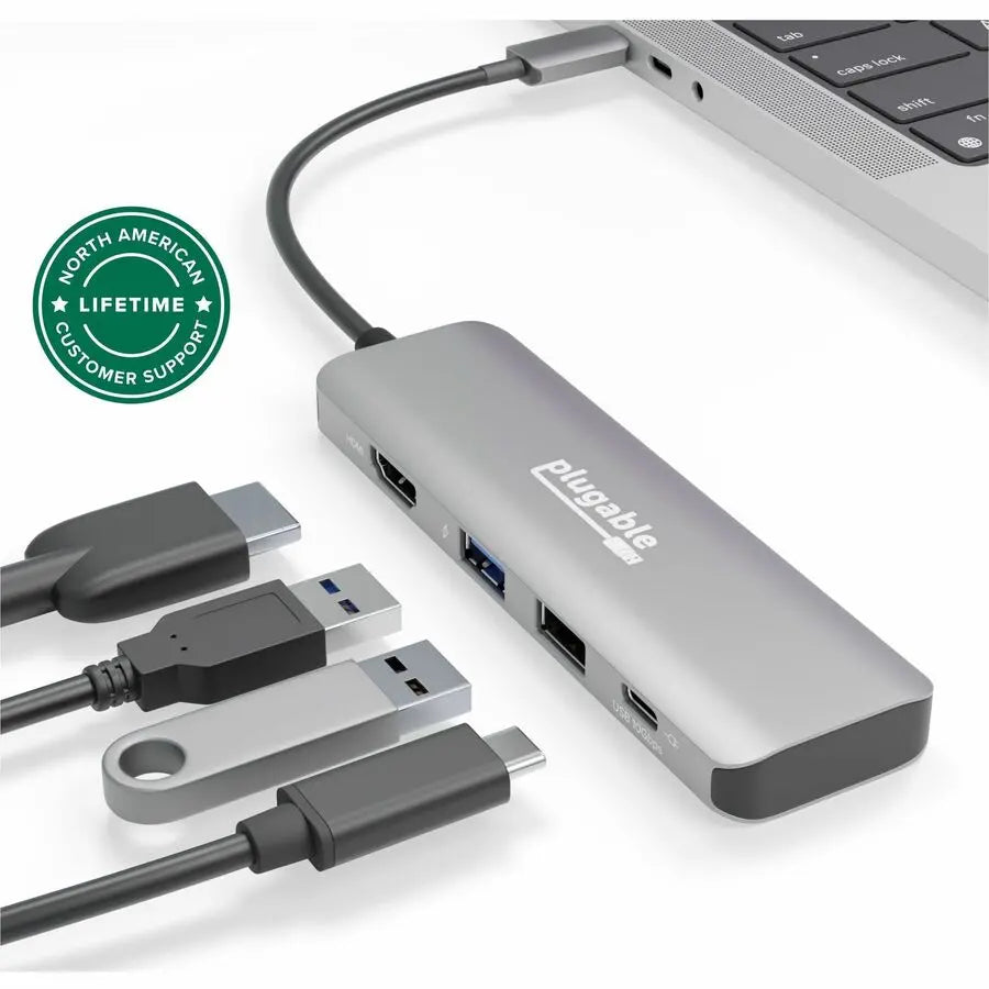 Plugable USB C Hub Multiport Adapter 4-in-1 with 4K HDMI, 100W Power Delivery, and Data Ports
