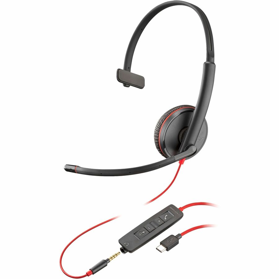 Poly Blackwire 3215 Monaural Headset with Carry Case and USB-C/3.5mm Adapter - TAA Compliant