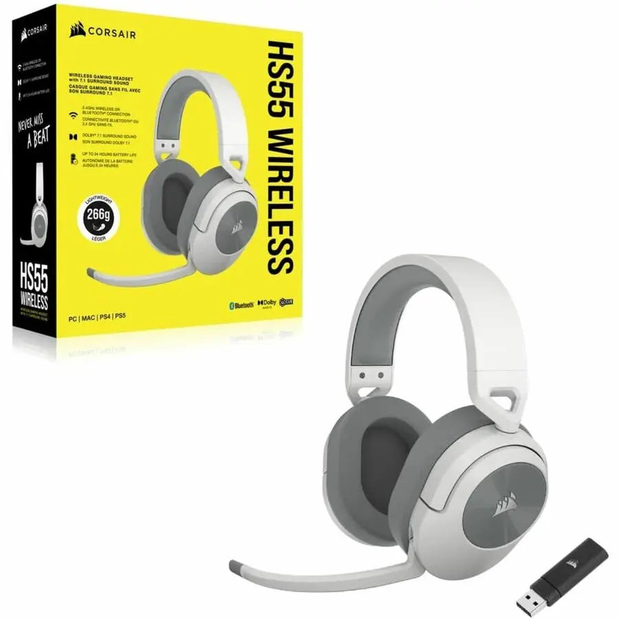 Corsair HS55 Wireless Gaming Headset - White with Dolby Audio 7.1 Surround