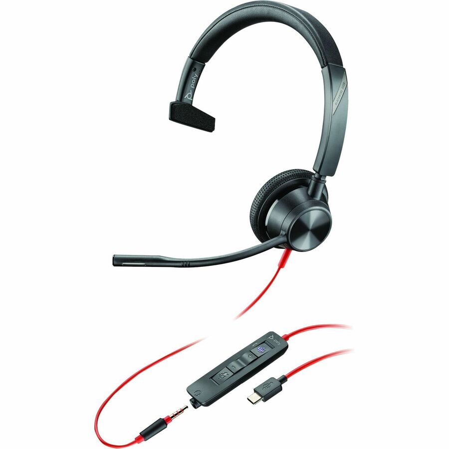 Poly Blackwire 3315 Microsoft Teams Certified USB-C Headset with Leather Earcups and Omni-Directional Microphone