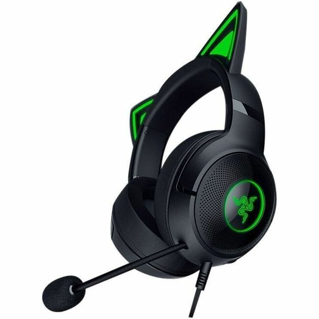 Razer Kraken Kitty V2-Black Wired RGB Headset with Kitty Ears and Stream Reactive Lighting