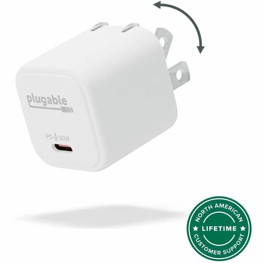 Plugable GaN USB-C Power Adapter 30W - Compact Fast Charger for Phones, Tablets, and Laptops
