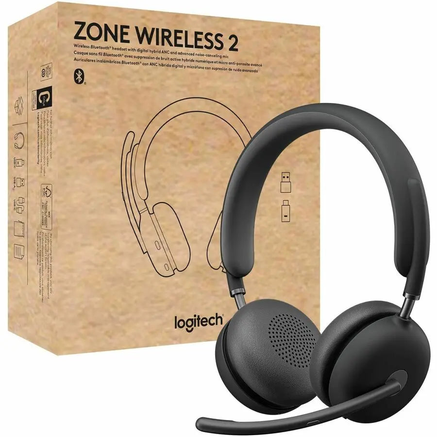Logitech Zone Wireless 2 Headset, UC, USB-C Receiver with USB-A Adapter