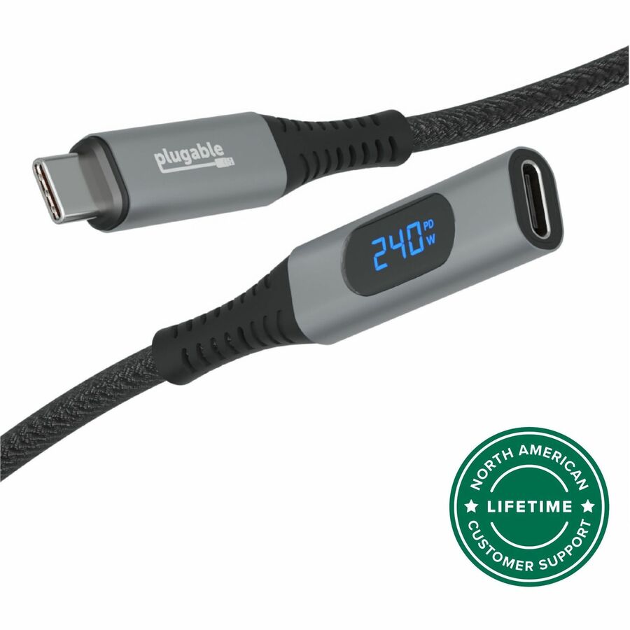 Plugable USB-C Extension Cable with Built-In 240W Power Meter – 3.3 ft, Supports 10Gbps Data, 4K Video, and High-Speed Charging