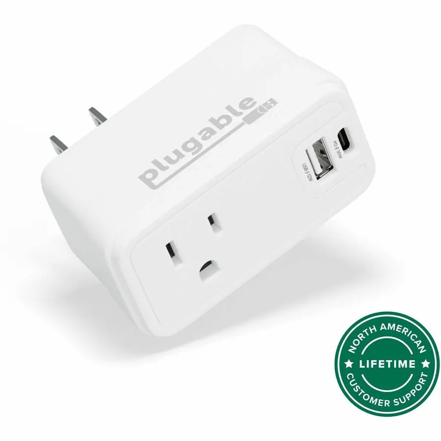 Plugable Wall Outlet Extender with USB-C and USB-A - 32W Power Adapter PS1-CA1