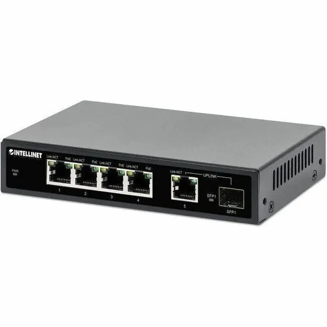 Intellinet 5-Port Gigabit Ethernet PoE+ Switch with SFP Port - Supports 10/100/1000 Mbps and 30W Power per Port