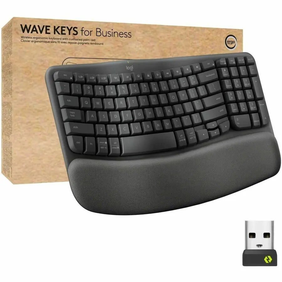 Logitech Wave Keys for Business, Wireless Ergonomic Keyboard with Cushioned Palm Rest, Logi Bolt, Graphite