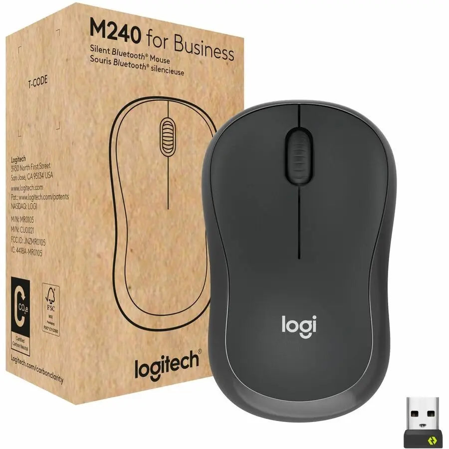 Logitech M240 for Business Silent Wireless Mouse, Secure Logi Bolt USB Receiver, Graphite