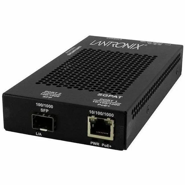 Lantronix SGPAT1040-105 PoE+ Gigabit Ethernet Media Converter with Fiber Support
