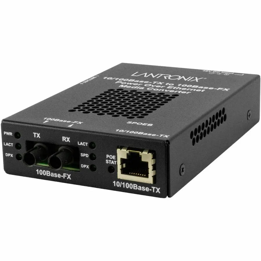 Lantronix SPOEB1011-105 Standalone Fast Ethernet PoE Media Converter with Fiber Optic Support
